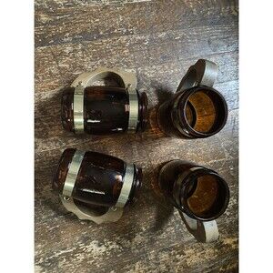 Vintage Siesta Ware Mug 12oz Set Of 4 Amber Glass Wood Handle Collectible MCM
